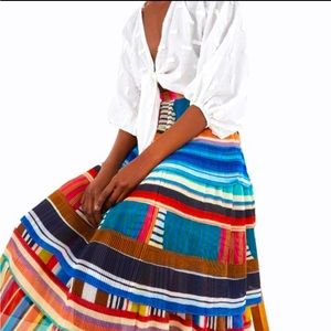 New FARM Rio Skirt Thalita Striped Micro Pleat Midi Size Large